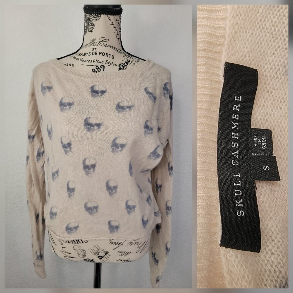 Skull Cashmere Sweater Sz S Skull Graphics 100% Cashmere Relaxed Gothic